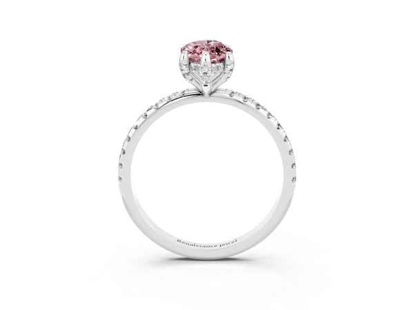 White gold Marquise Cut Diamond Solitaire Ring with Four-Prong Setting and Pavé Band
