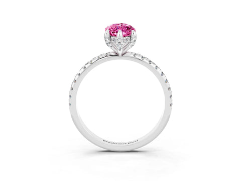 White gold Marquise Cut Diamond Solitaire Ring with Four-Prong Setting and Pavé Band_3