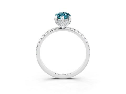 White gold Marquise Cut Diamond Solitaire Ring with Four-Prong Setting and Pavé Band_3