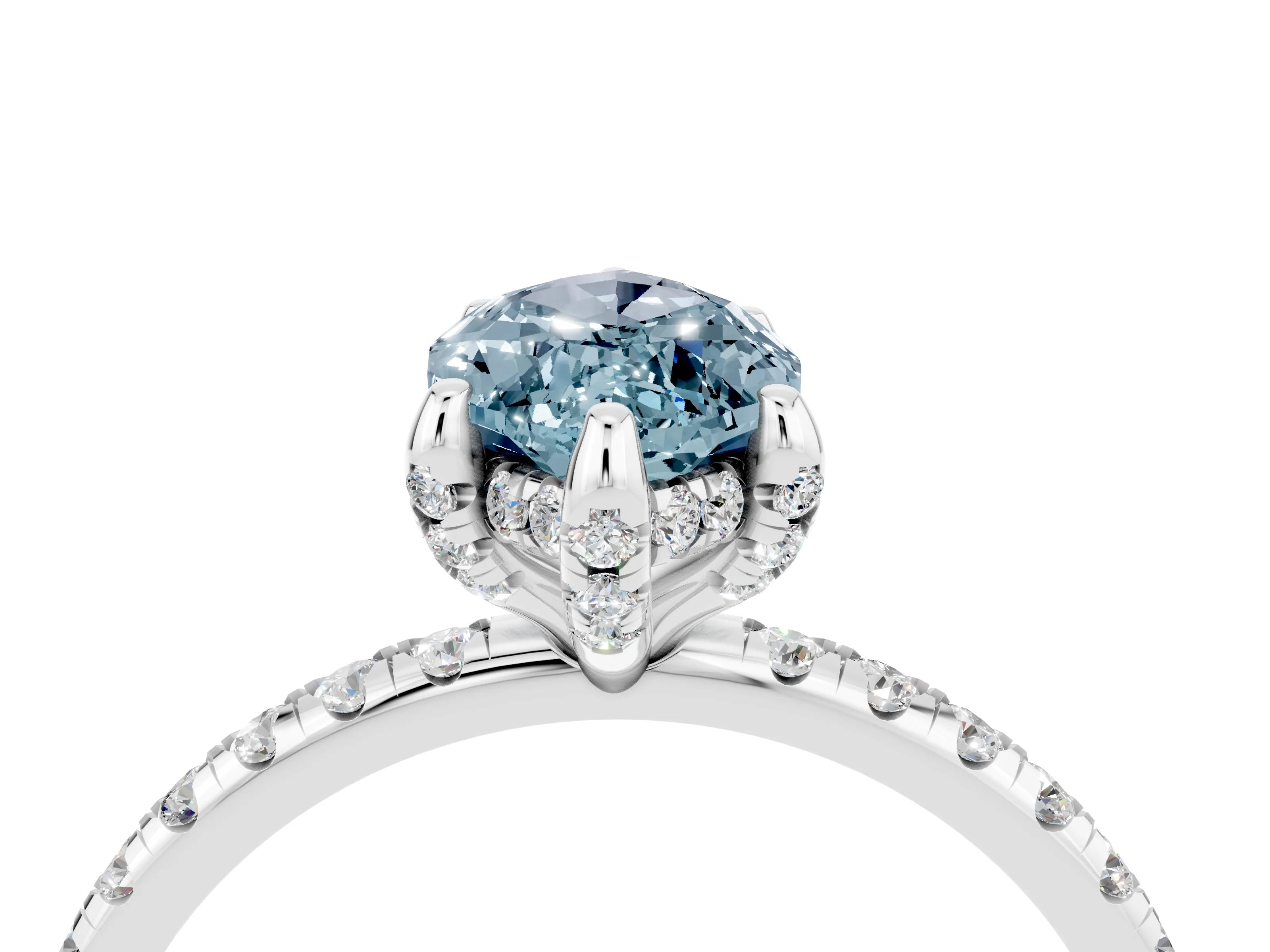 White gold Marquise Cut Diamond Solitaire Ring with Four-Prong Setting and Pavé Band_4