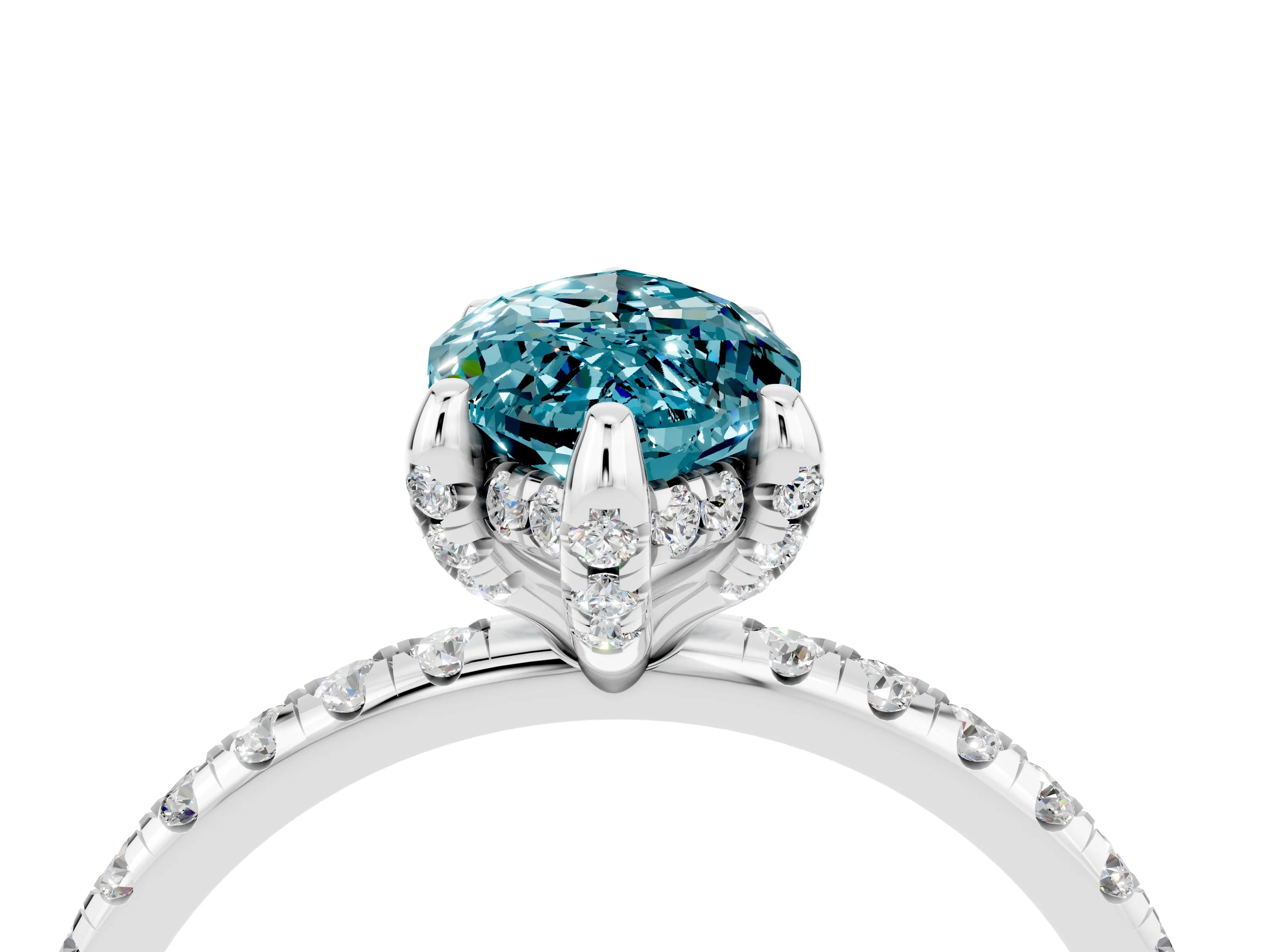 White gold Marquise Cut Diamond Solitaire Ring with Four-Prong Setting and Pavé Band_4