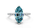 White gold Marquise Cut Diamond Solitaire Ring with Four-Prong Setting and Pavé Band
