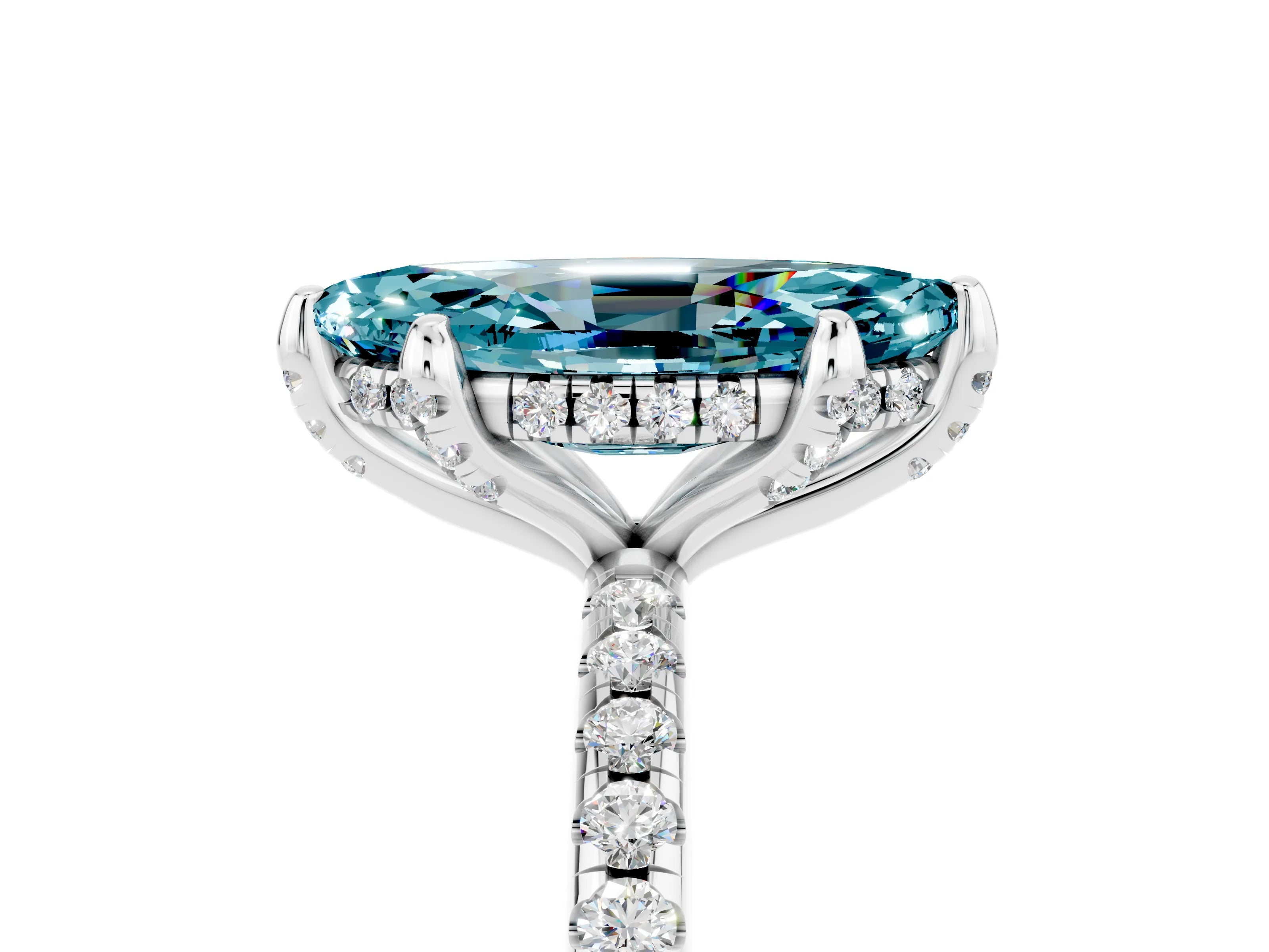 White gold Marquise Cut Diamond Solitaire Ring with Four-Prong Setting and Pavé Band_5