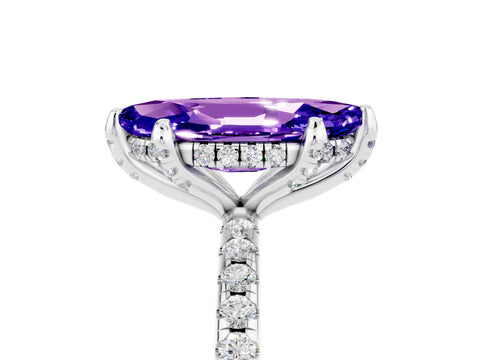 White gold Marquise Cut Diamond Solitaire Ring with Four-Prong Setting and Pavé Band_5