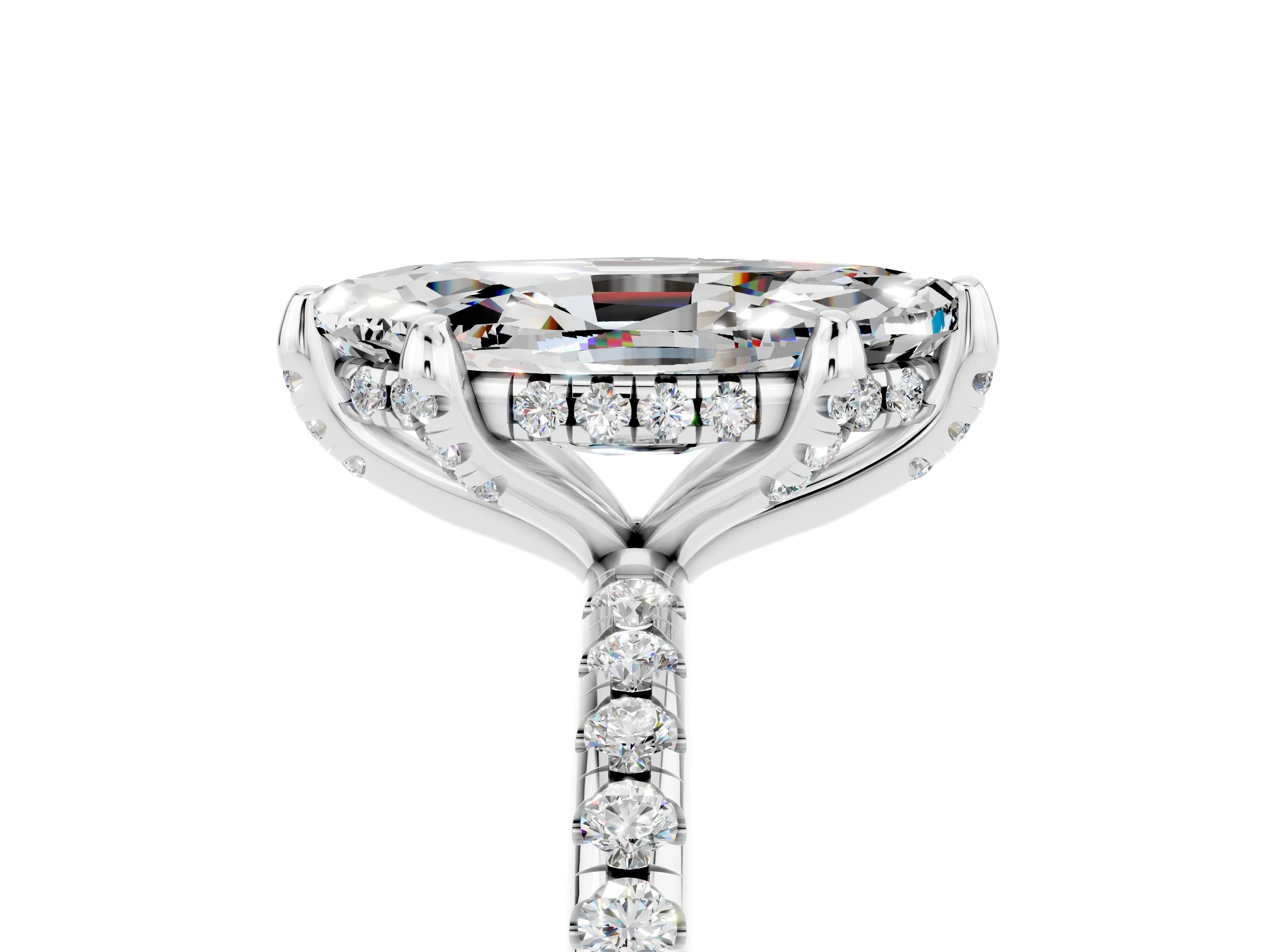 White gold Marquise Cut Diamond Solitaire Ring with Four-Prong Setting and Pavé Band_5