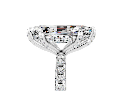 White gold Marquise Cut Diamond Solitaire Ring with Four-Prong Setting and Pavé Band_5