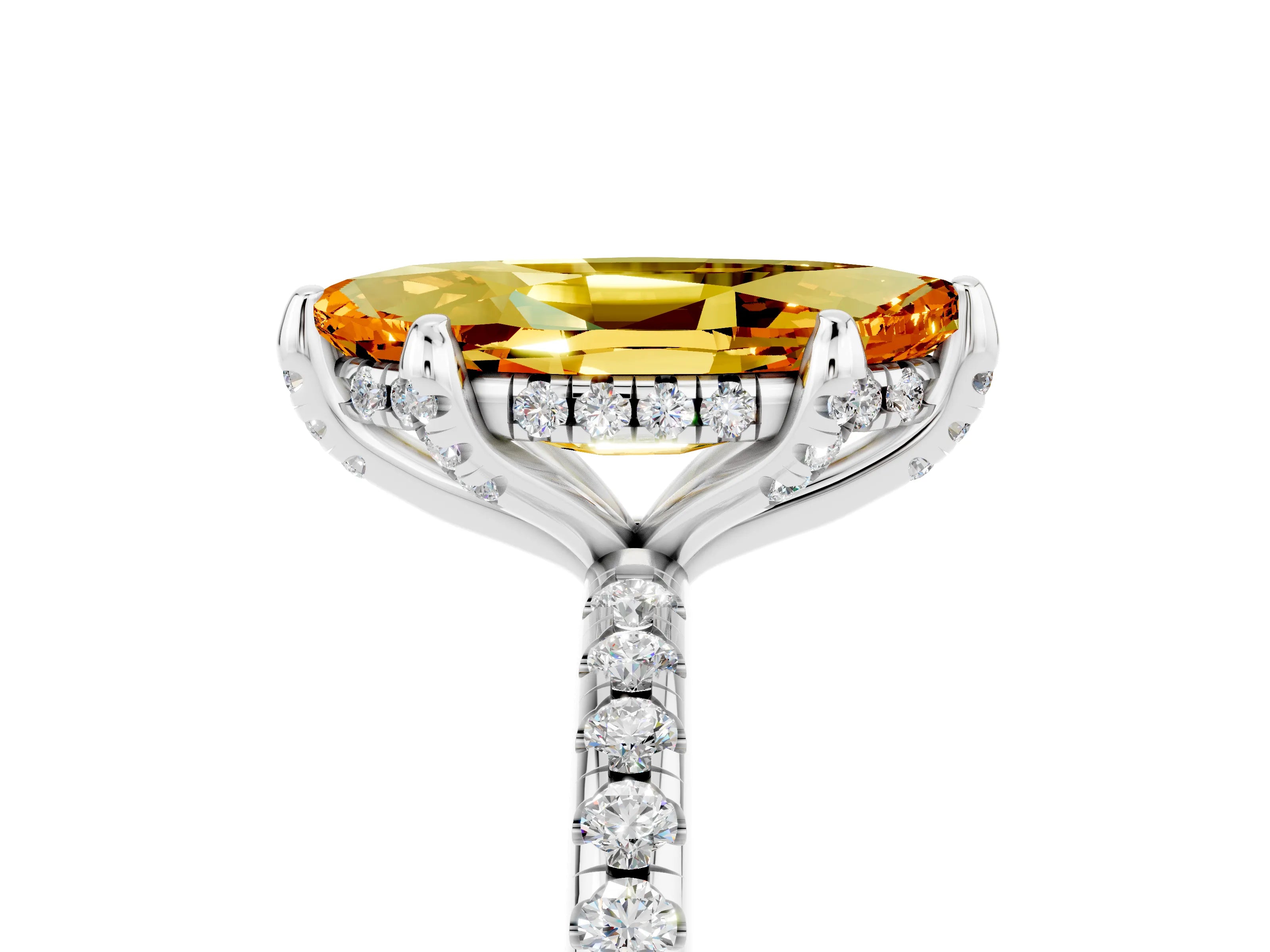 White gold Marquise Cut Diamond Solitaire Ring with Four-Prong Setting and Pavé Band_5