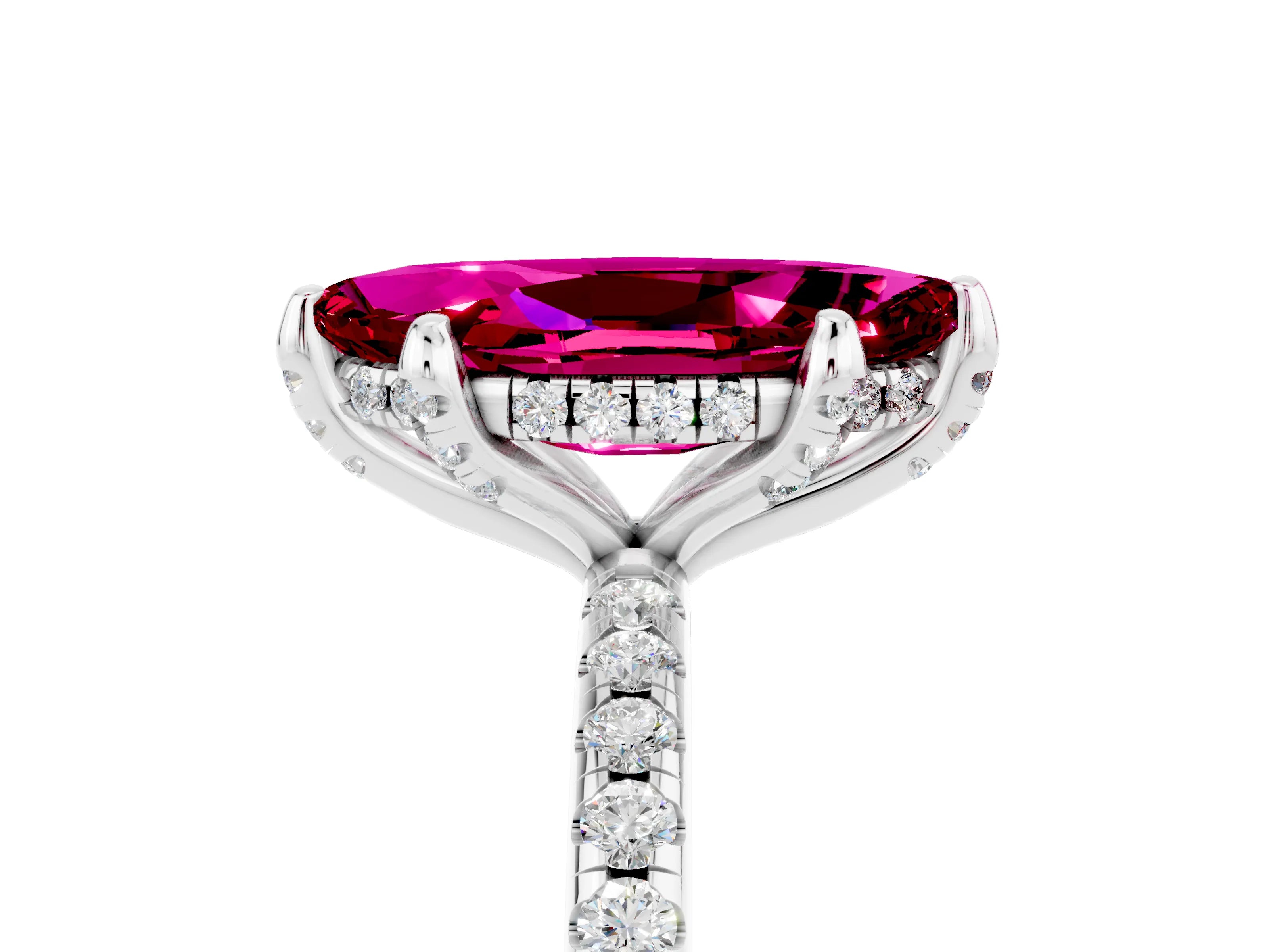 White gold Marquise Cut Diamond Solitaire Ring with Four-Prong Setting and Pavé Band_5