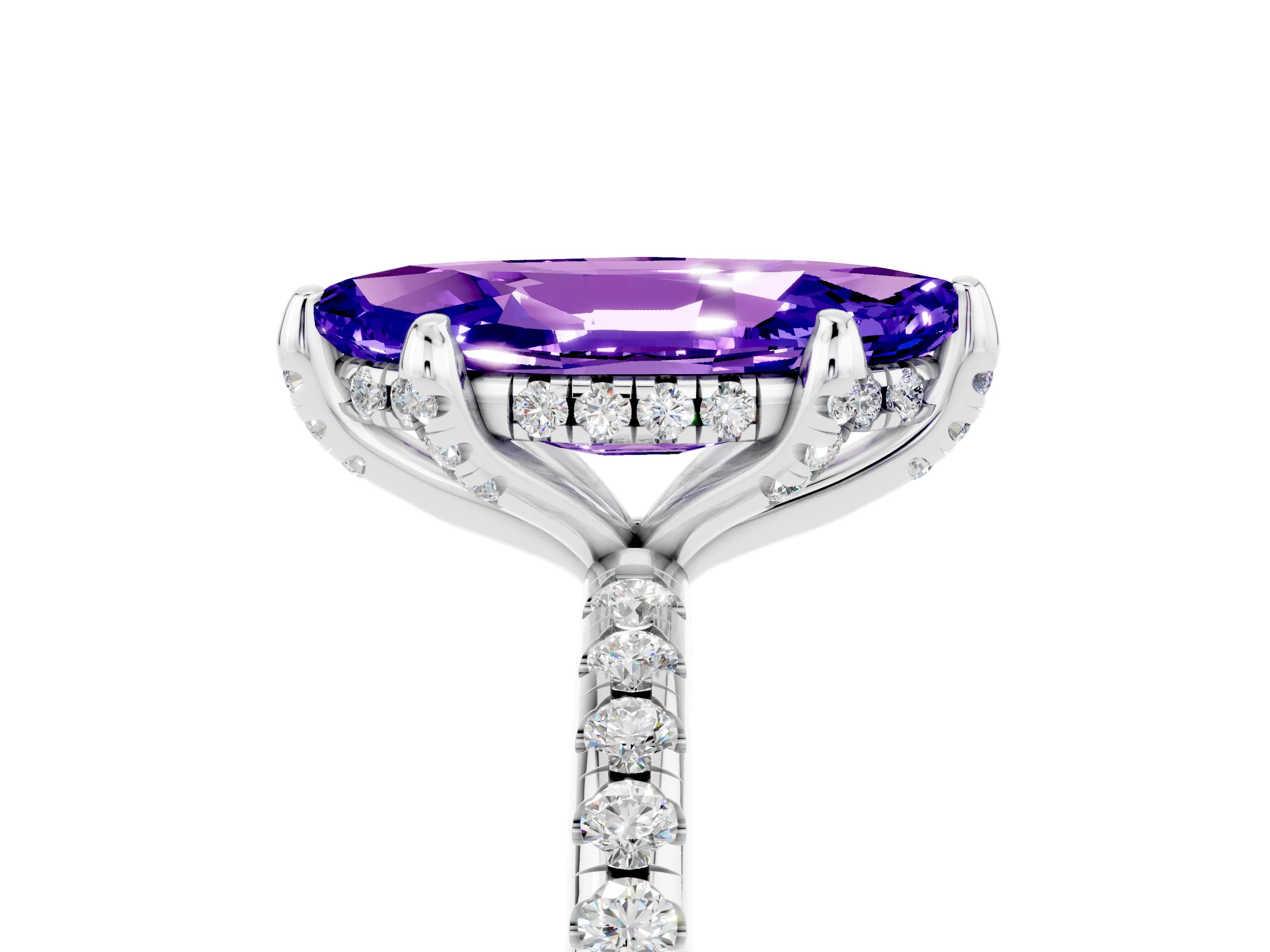 White gold Marquise Cut Diamond Solitaire Ring with Four-Prong Setting and Pavé Band_5