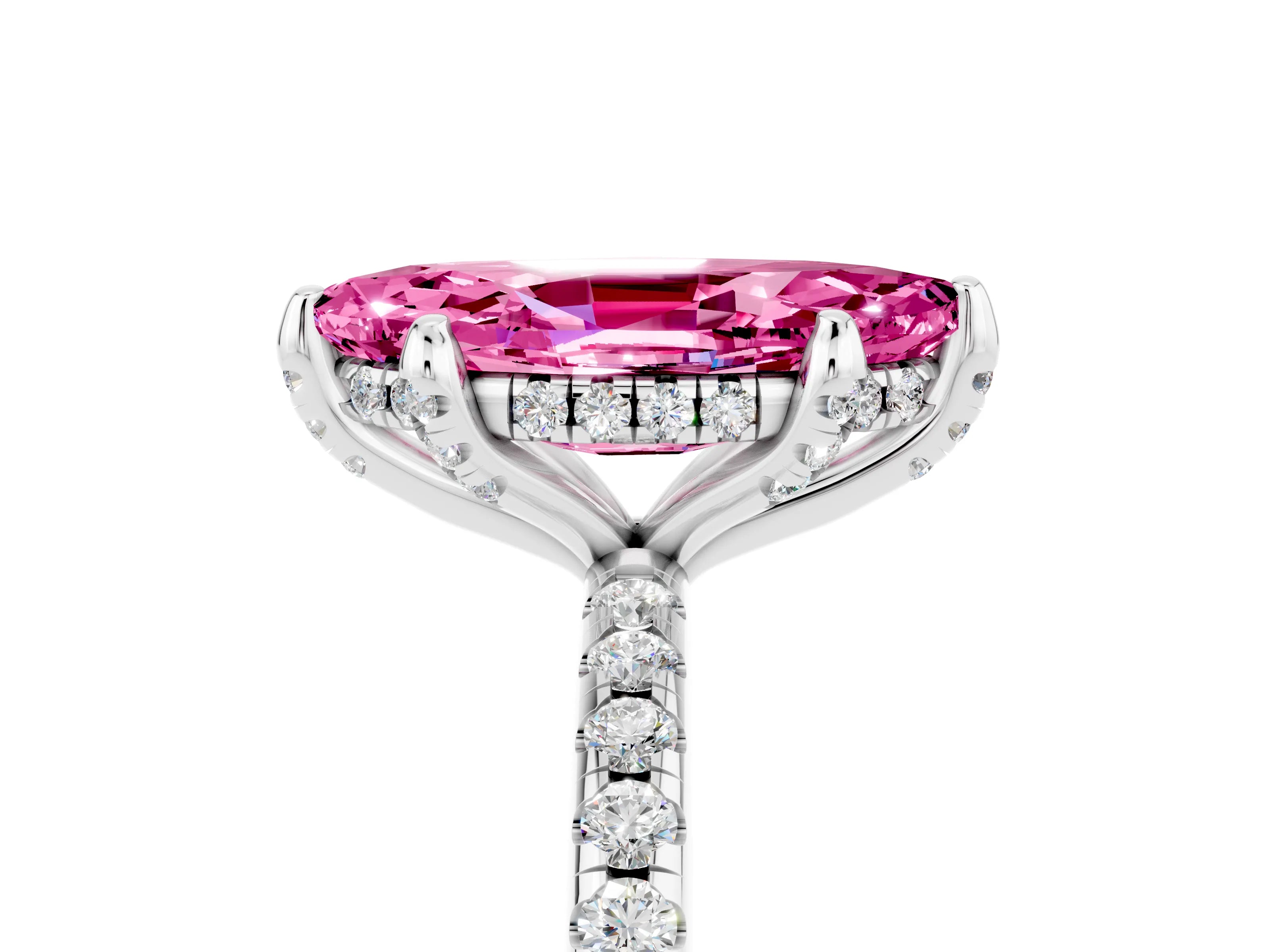 White gold Marquise Cut Diamond Solitaire Ring with Four-Prong Setting and Pavé Band_5