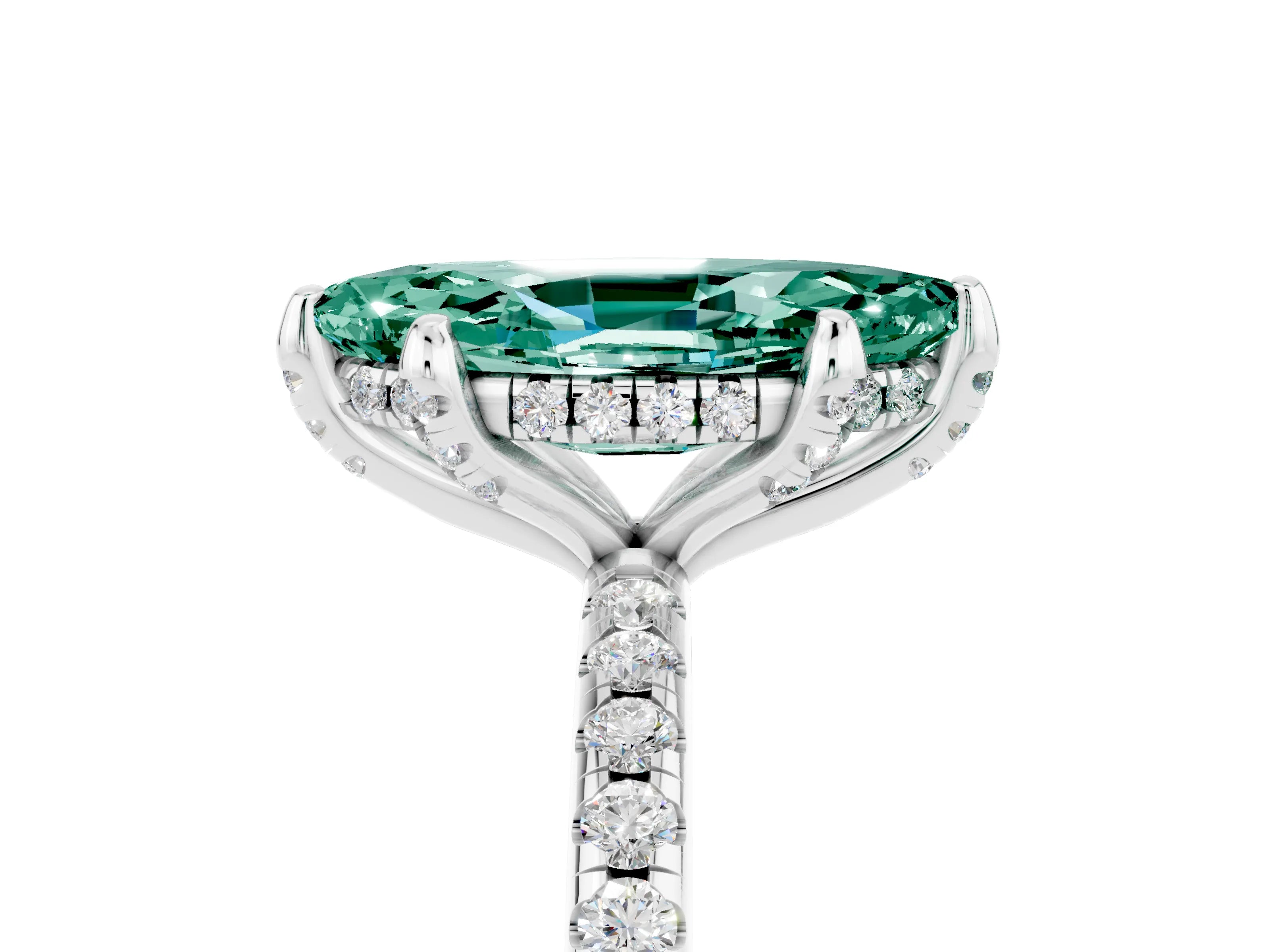 White gold Marquise Cut Diamond Solitaire Ring with Four-Prong Setting and Pavé Band_5
