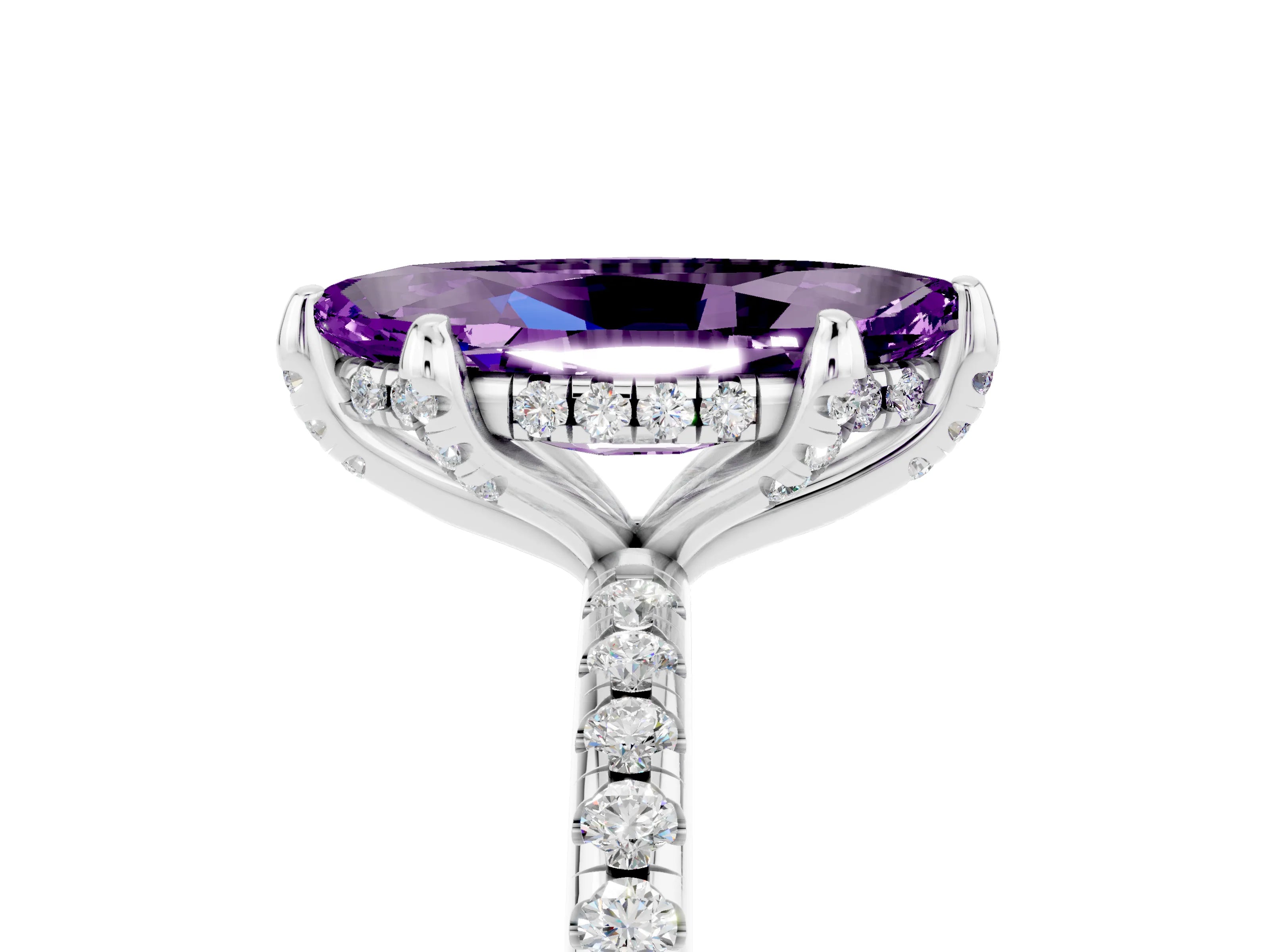 White gold Marquise Cut Diamond Solitaire Ring with Four-Prong Setting and Pavé Band_5