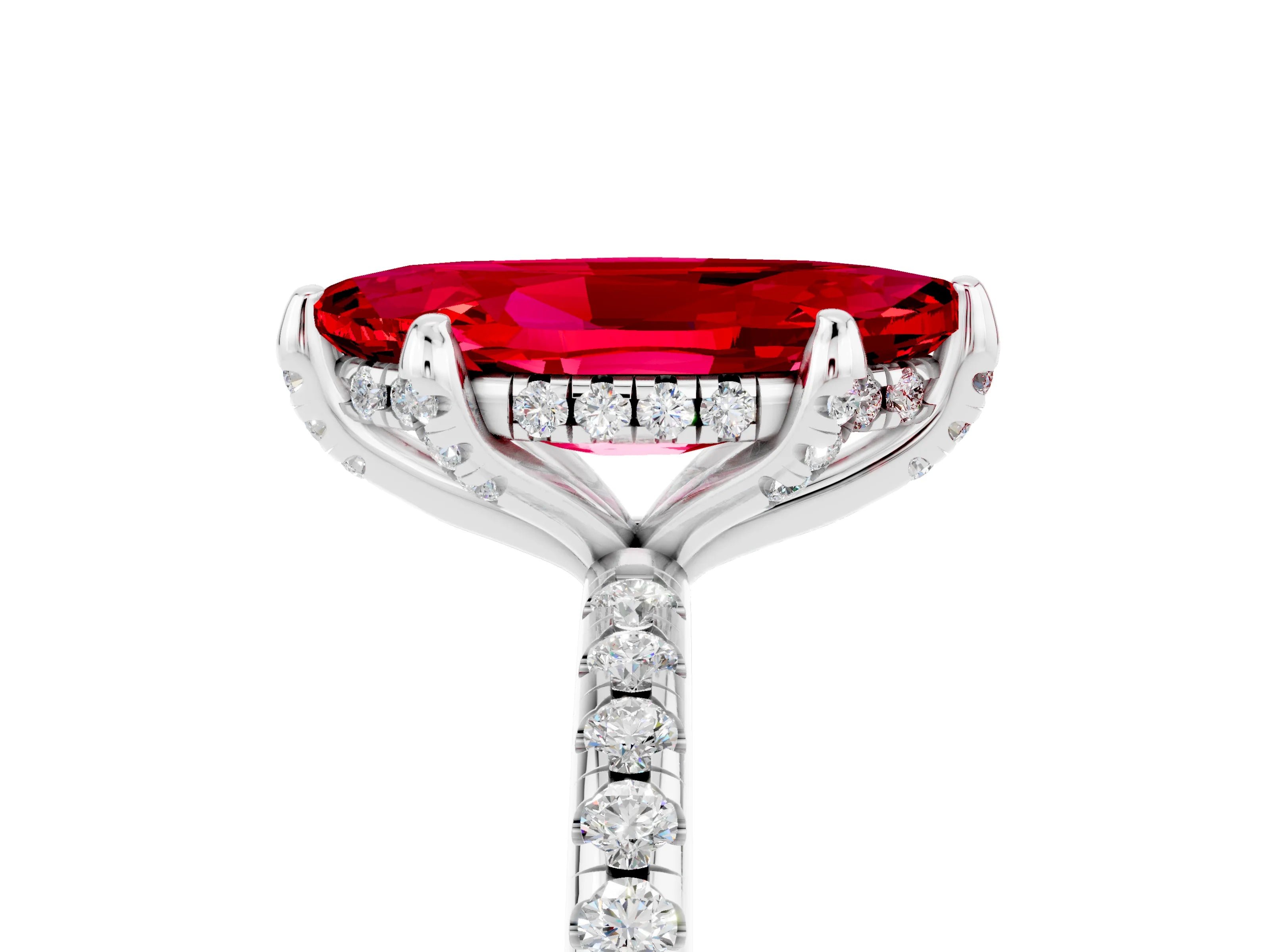 White gold Marquise Cut Diamond Solitaire Ring with Four-Prong Setting and Pavé Band_5
