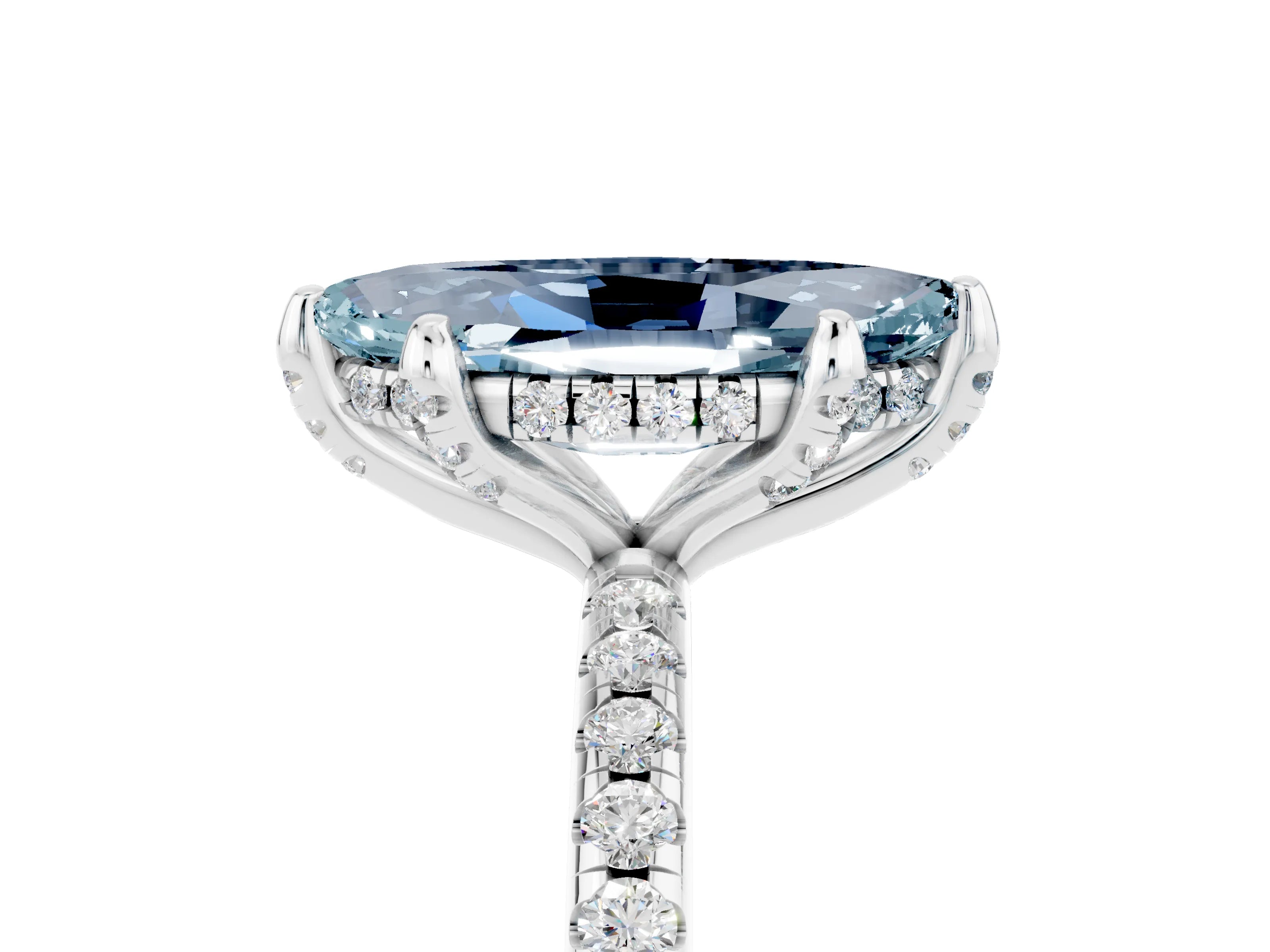 White gold Marquise Cut Diamond Solitaire Ring with Four-Prong Setting and Pavé Band_5