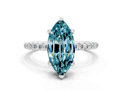 White gold Marquise Cut Diamond Solitaire Ring with Four-Prong Setting and Pavé Band