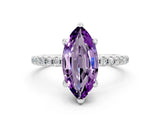 White gold Marquise Cut Diamond Solitaire Ring with Four-Prong Setting and Pavé Band