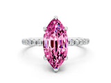 White gold Marquise Cut Diamond Solitaire Ring with Four-Prong Setting and Pavé Band