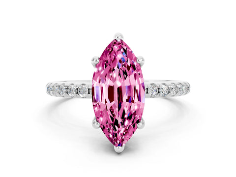 White gold Marquise Cut Diamond Solitaire Ring with Four-Prong Setting and Pavé Band