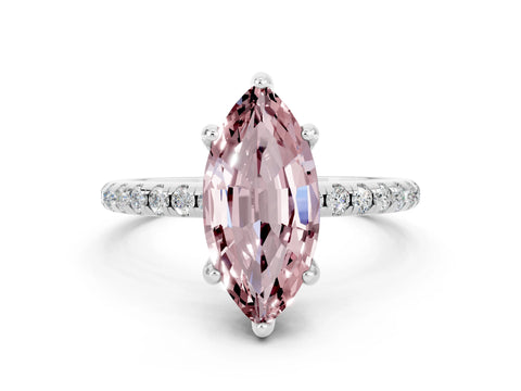 White gold Marquise Cut Diamond Solitaire Ring with Four-Prong Setting and Pavé Band