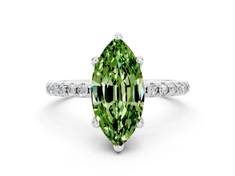 White gold Marquise Cut Diamond Solitaire Ring with Four-Prong Setting and Pavé Band