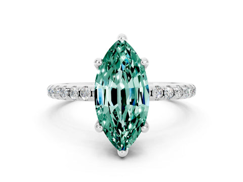 White gold Marquise Cut Diamond Solitaire Ring with Four-Prong Setting and Pavé Band