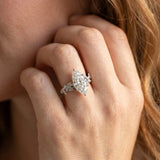 White gold Marquise Cut Diamond Solitaire Ring with Leaf Motif Band and Four-Prong Setting_84