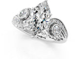 White gold Marquise Cut Diamond Solitaire Ring with Milgrain Pavé Band and Four-Prong Setting_242