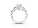 White gold Marquise Cut Diamond Solitaire Ring with Milgrain Pavé Band and Four-Prong Setting_244