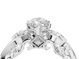 White gold Marquise Cut Diamond Solitaire Ring with Milgrain Pavé Band and Four-Prong Setting_245