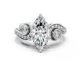 White gold Marquise Cut Diamond Solitaire Ring with Milgrain Pavé Band and Four-Prong Setting_250