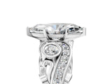 White gold Marquise Cut Diamond Solitaire Ring with Milgrain Pavé Band and Four-Prong Setting_252