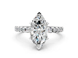 18K White Gold 5.00 Carat F VS1 Marquise Diamond Solitaire Ring with Round  Pavé Band and Four-Prong Setting