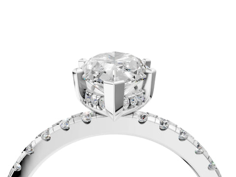 18K White Gold 5.00 Carat F VS1 Marquise Diamond Solitaire Ring with Round  Pavé Band and Four-Prong Setting