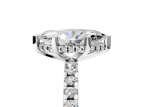 18K White Gold 5.00 Carat F VS1 Marquise Diamond Solitaire Ring with Round  Pavé Band and Four-Prong Setting