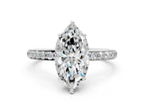 White gold Marquise Cut Diamond Solitaire Ring with Pavé Band and Hidden Halo_20