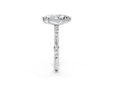 White gold Marquise Cut Diamond Solitaire Ring with Pavé Band and Hidden Halo_25