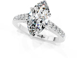 White gold Marquise Cut Diamond Solitaire Ring with Pavé Band and Prong Setting_1