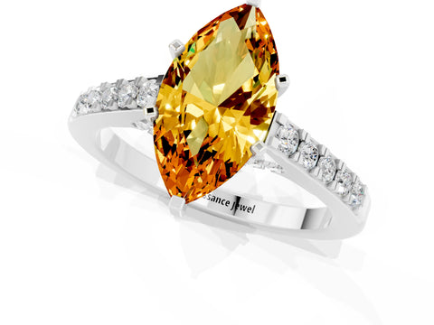 White gold Marquise Cut Diamond Solitaire Ring with Pavé Band and Prong Setting_1