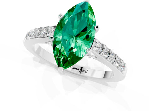 White gold Marquise Cut Diamond Solitaire Ring with Pavé Band and Prong Setting_1