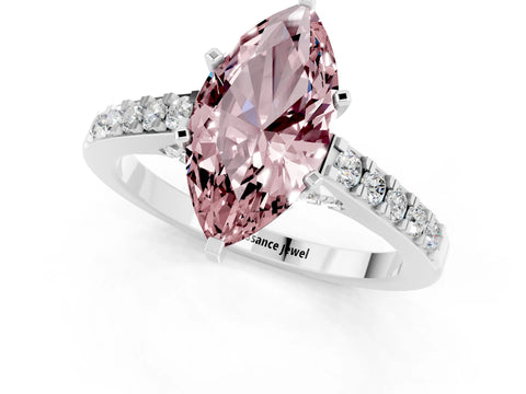 White gold Marquise Cut Diamond Solitaire Ring with Pavé Band and Prong Setting_1