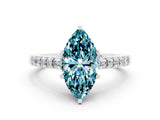 White gold Marquise Cut Diamond Solitaire Ring with Pavé Band and Prong Setting