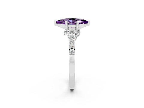 White gold Marquise Cut Diamond Solitaire Ring with Pavé Band and Prong Setting_2