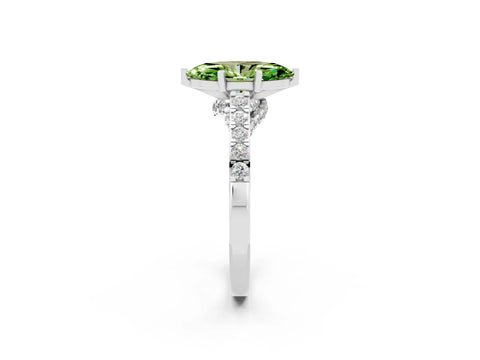 White gold Marquise Cut Diamond Solitaire Ring with Pavé Band and Prong Setting_2