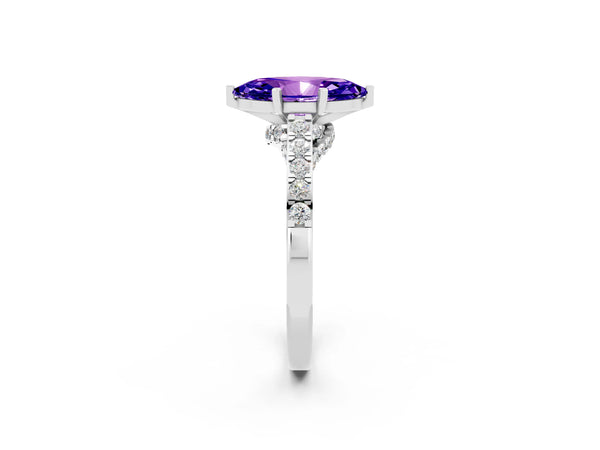 Platinum Marquise Cut Tanzanite Solitaire Ring with Crossover Gallery and Round  Pavé Band
