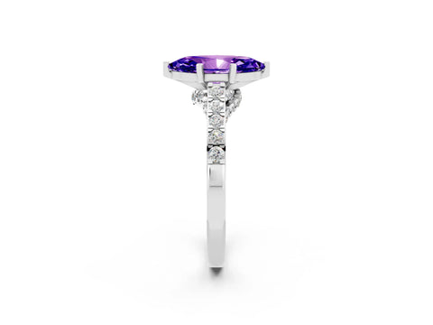 White gold Marquise Cut Diamond Solitaire Ring with Pavé Band and Prong Setting_2