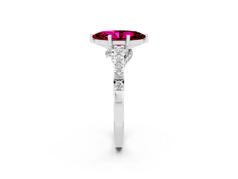White gold Marquise Cut Diamond Solitaire Ring with Pavé Band and Prong Setting_2