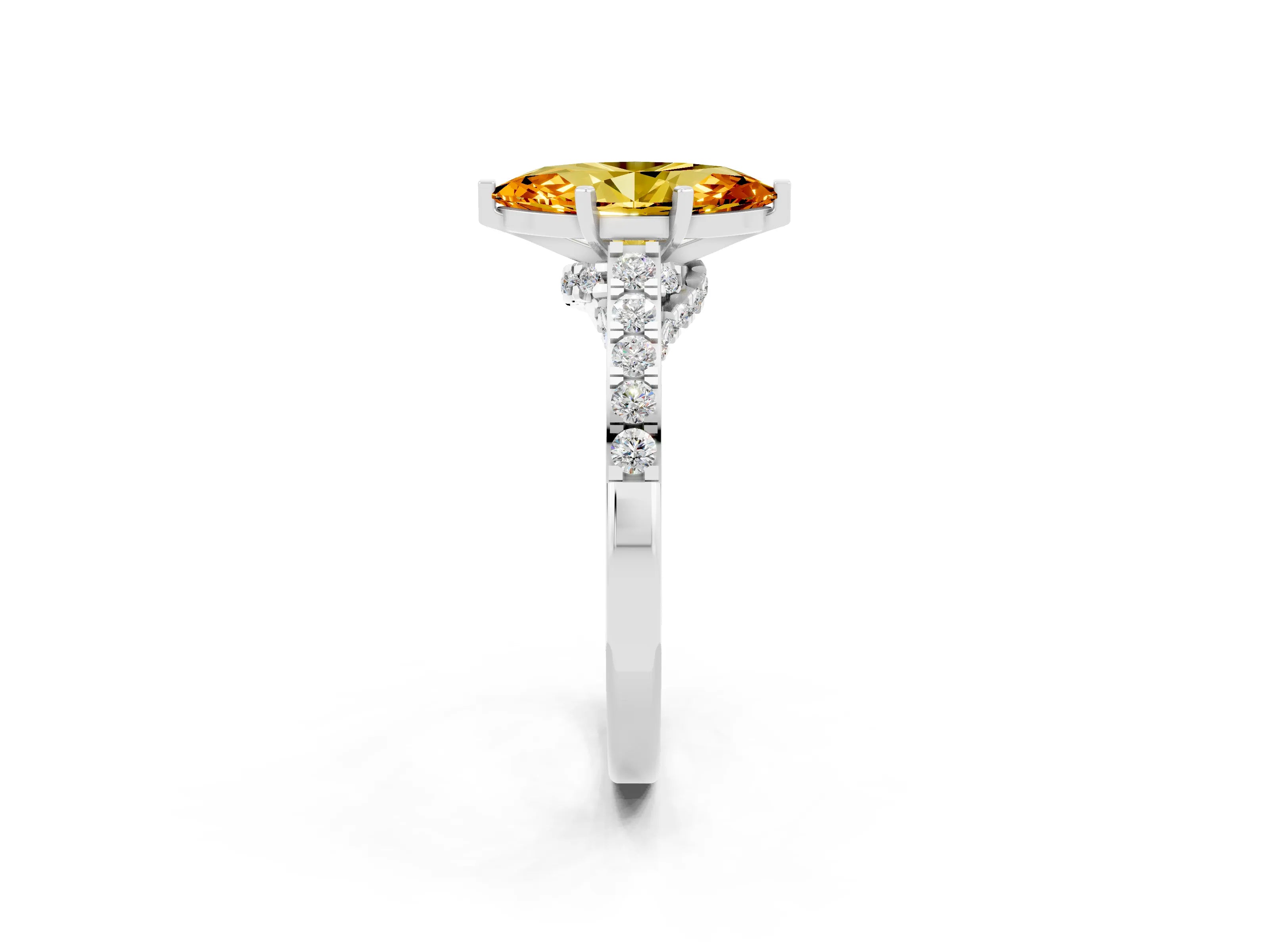 White gold Marquise Cut Diamond Solitaire Ring with Pavé Band and Prong Setting_2