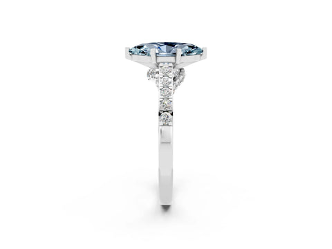 White gold Marquise Cut Diamond Solitaire Ring with Pavé Band and Prong Setting_2