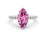 White gold Marquise Cut Diamond Solitaire Ring with Pavé Band and Prong Setting