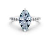White gold Marquise Cut Diamond Solitaire Ring with Pavé Band and Prong Setting